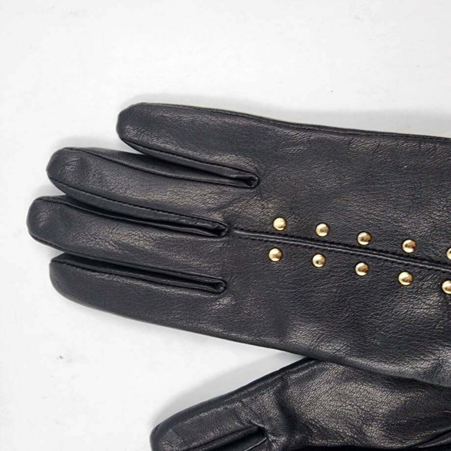 Michael Michael Kors Leather Astor Studded Gloves w/ Touch Tips Women's L Black