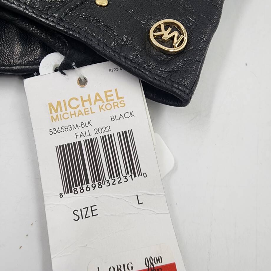 Michael Michael Kors Leather Astor Studded Gloves w/ Touch Tips Women's L Black