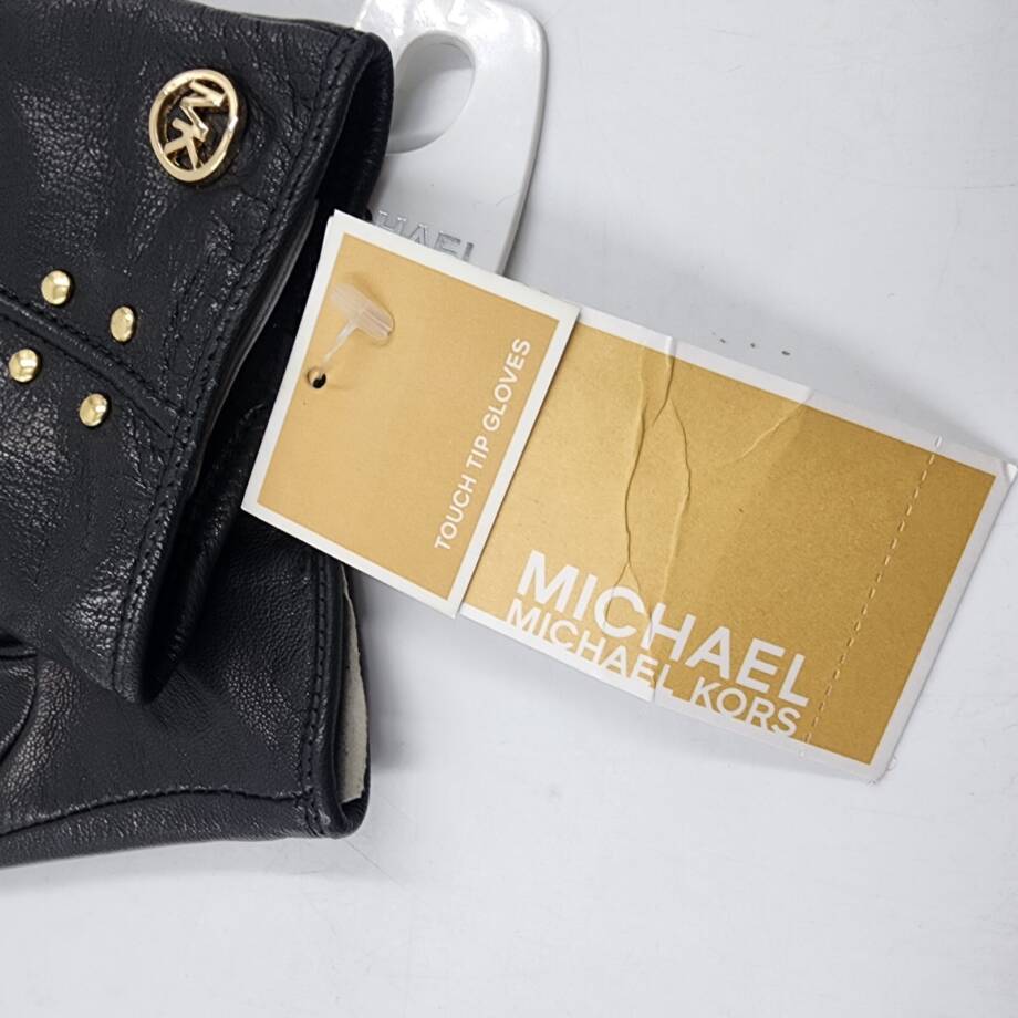 Michael Michael Kors Leather Astor Studded Gloves w/ Touch Tips Women's L Black