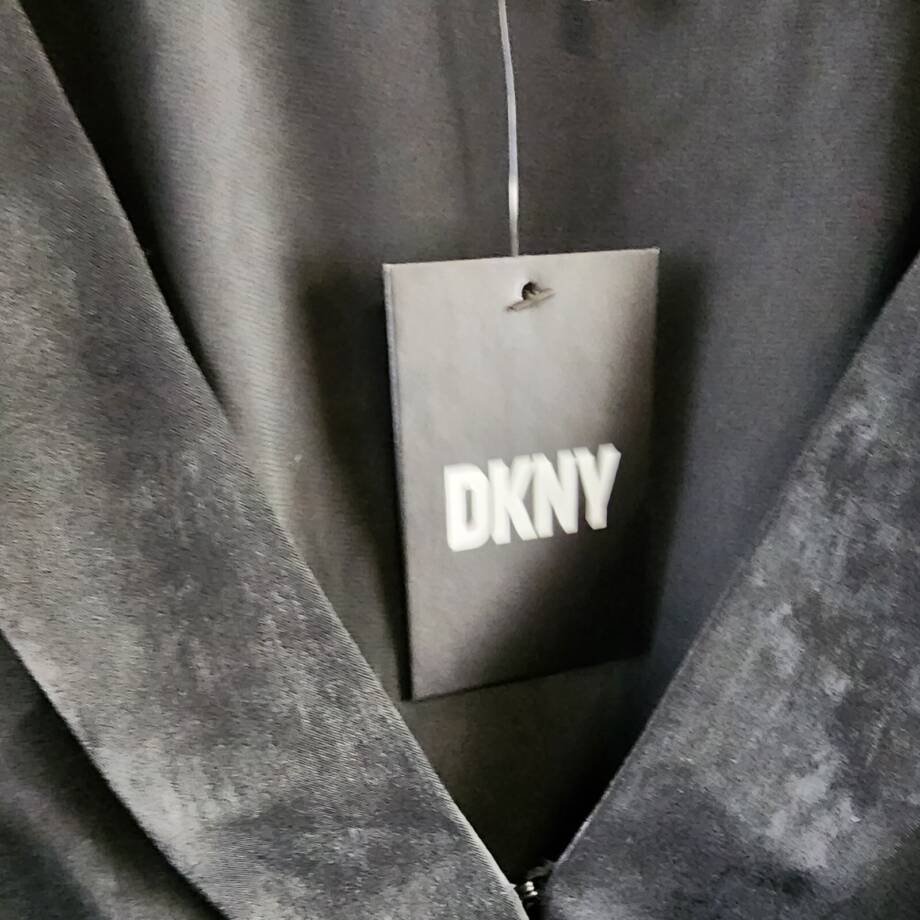 DKNY Surplice V-Neck Shirred Shoulder Peplum Top Women's XL Black Long Sleeve