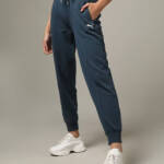 PUMA Her High-Waist Jogger Pants Women's S Blue Logo Drawstring Elastic Waist
