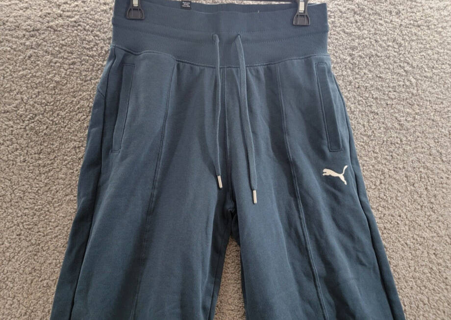 PUMA Her High-Waist Jogger Pants Women's S Blue Logo Drawstring Elastic Waist