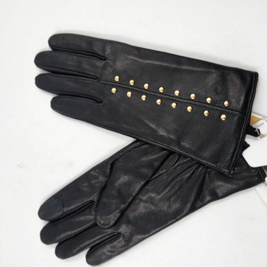 Michael Michael Kors Leather Astor Studded Gloves w/ Touch Tips Women's L Black