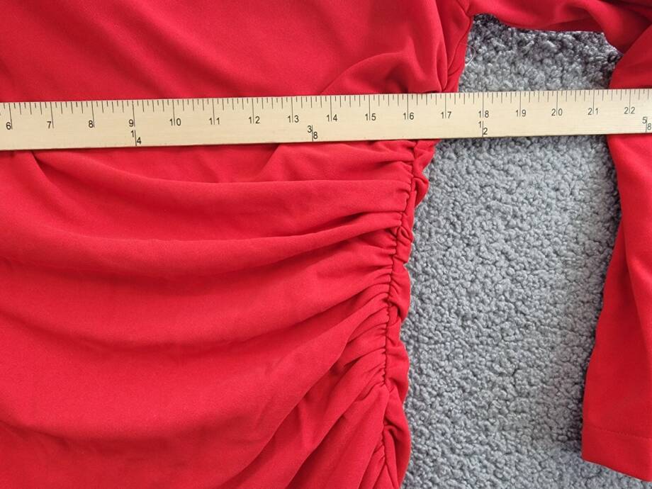AQUA Draped Long Sleeve Mini Sheath Dress Women's L Red Solid Back Zip Closure