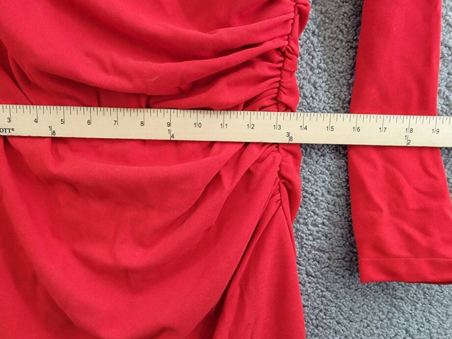 AQUA Draped Long Sleeve Mini Sheath Dress Women's L Red Solid Back Zip Closure