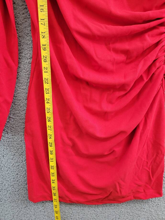 AQUA Draped Long Sleeve Mini Sheath Dress Women's L Red Solid Back Zip Closure