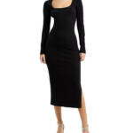 French Connection Babysoft Square Neck Dress Women's XS Black Solid Pullover L/S