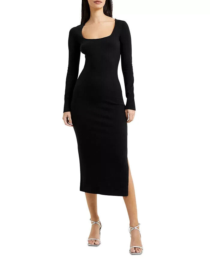 French Connection Babysoft Square Neck Dress Women's XS Black Solid Pullover L/S