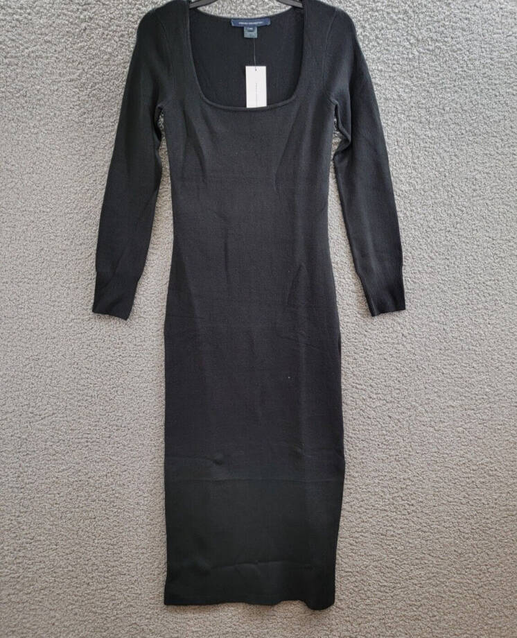 French Connection Babysoft Square Neck Dress Women's XS Black Solid Pullover L/S