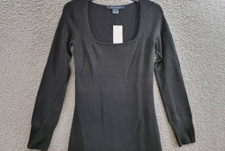 French Connection Babysoft Square Neck Dress Women's XS Black Solid Pullover L/S