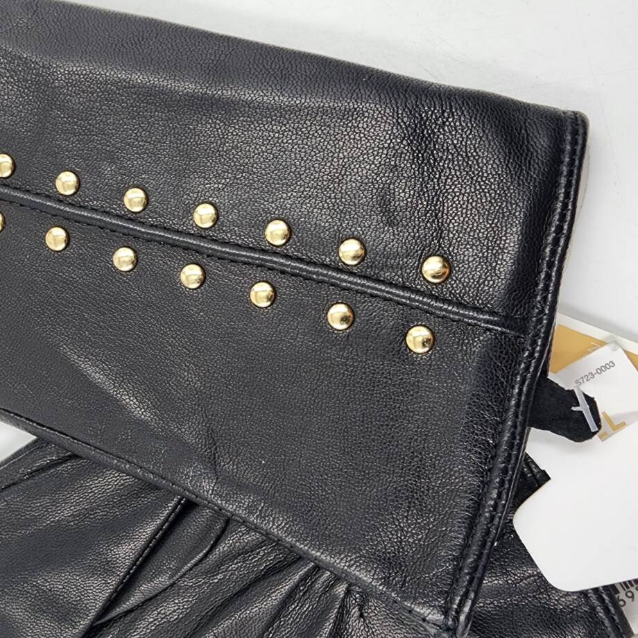 Michael Michael Kors Leather Astor Studded Gloves w/ Touch Tips Women's L Black