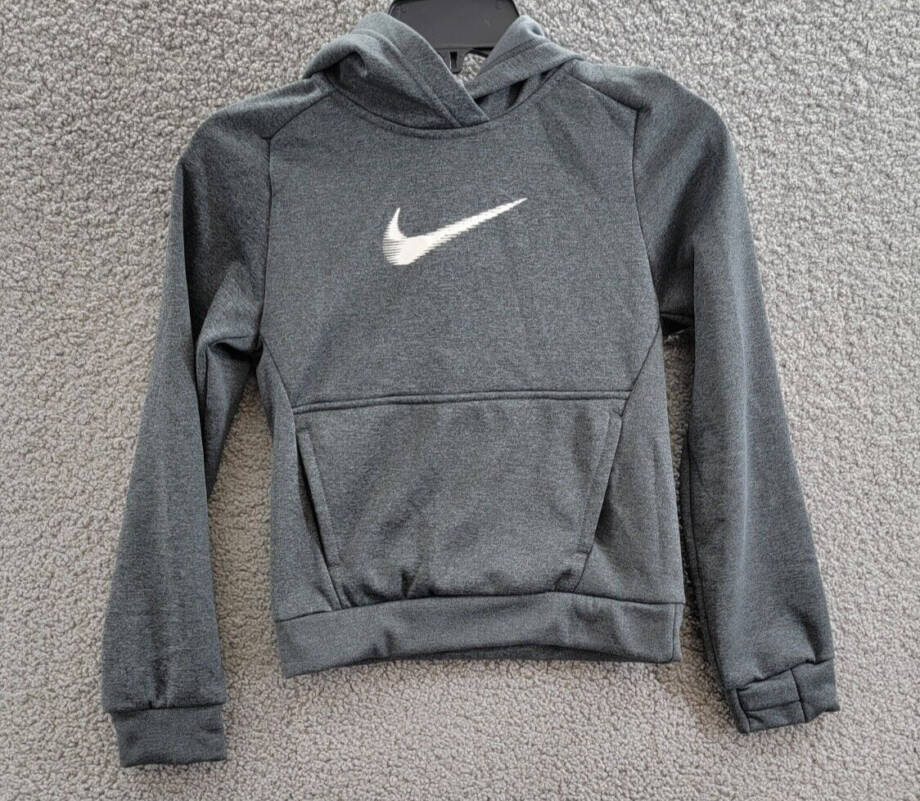 Nike Therma-FIT HBR Pullover Hoodie Boys' S Gray Heather Kangaroo Pocket L/S