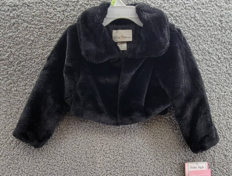 Rare Editions Collared Faux Fur Jacket Toddler Girls 3T Black Solid Long Sleeve