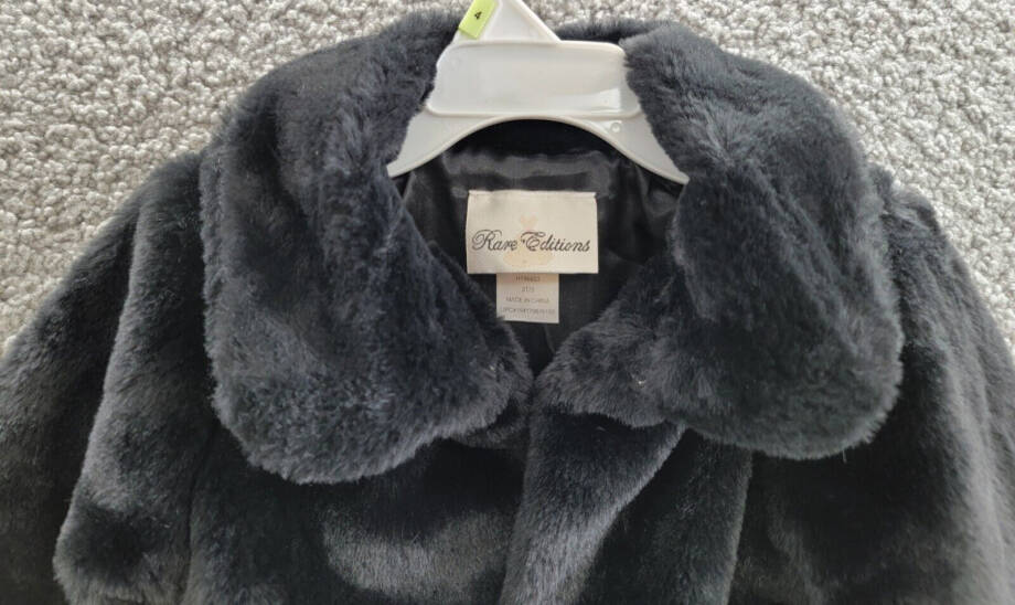 Rare Editions Collared Faux Fur Jacket Toddler Girls 3T Black Solid Long Sleeve