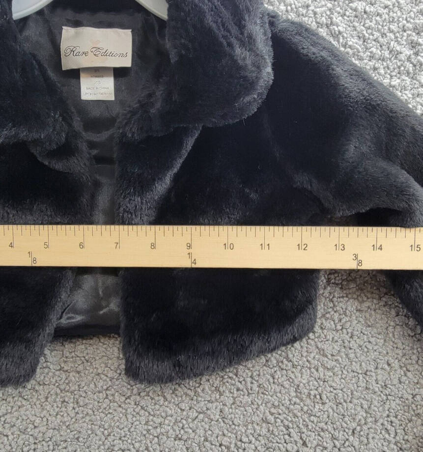 Rare Editions Collared Faux Fur Jacket Toddler Girls 3T Black Solid Long Sleeve