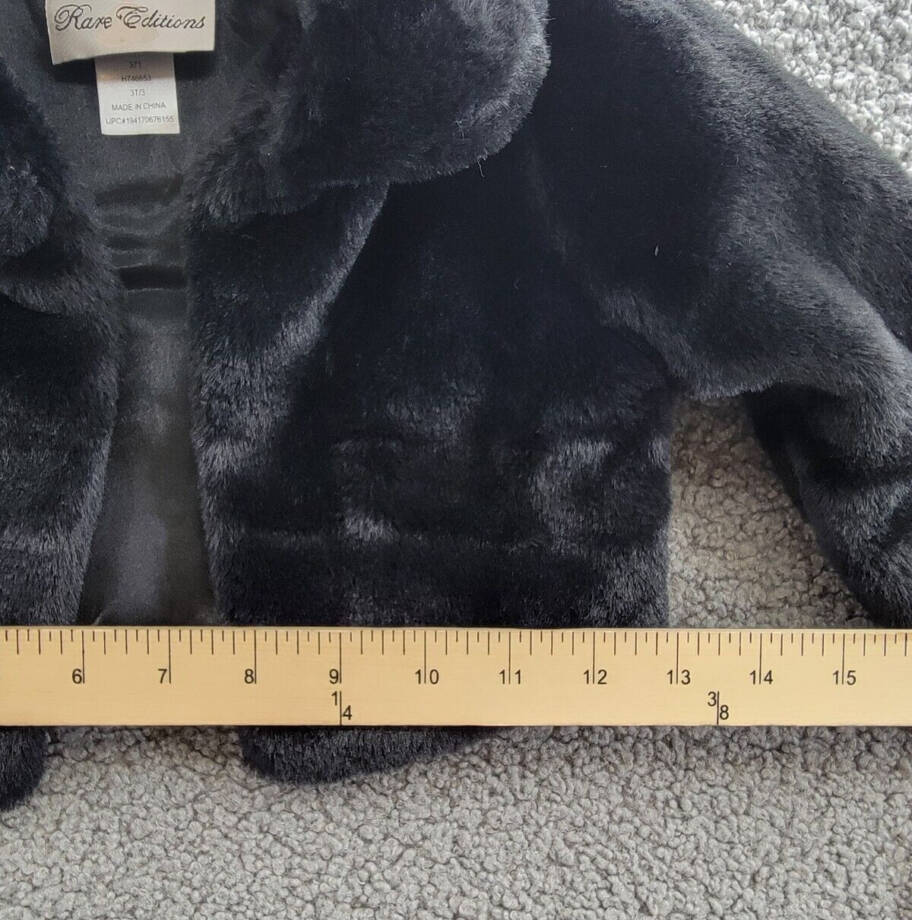 Rare Editions Collared Faux Fur Jacket Toddler Girls 3T Black Solid Long Sleeve