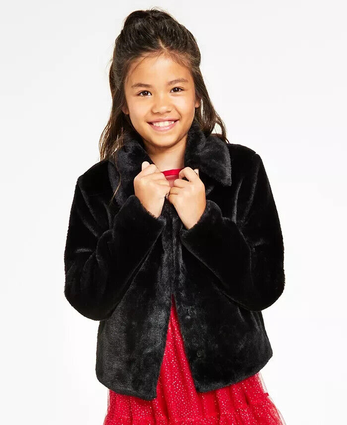 Epic Threads Faux Fur Jacket Little Girl 3T Black Side Pocket Button Closure L/S