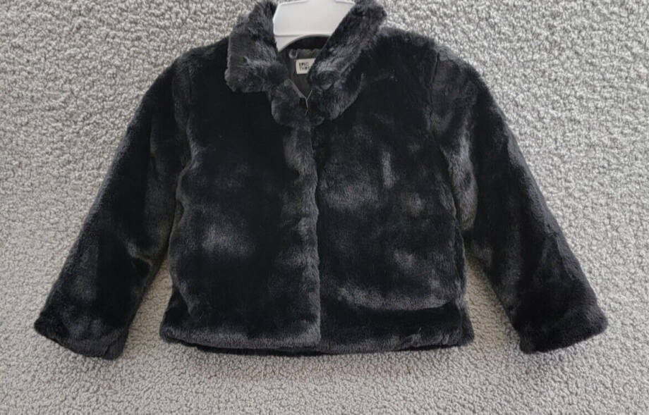 Epic Threads Faux Fur Jacket Little Girl 3T Black Side Pocket Button Closure L/S