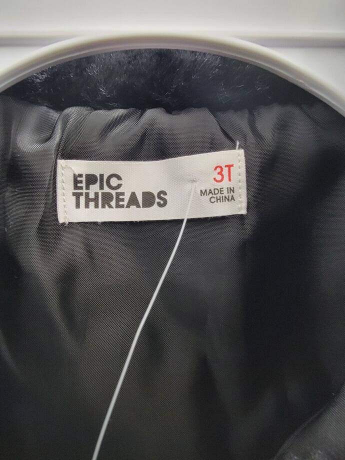 Epic Threads Faux Fur Jacket Little Girl 3T Black Side Pocket Button Closure L/S