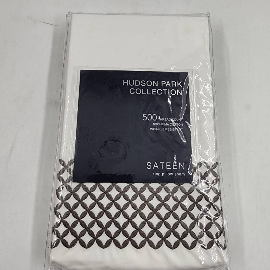 Hudson Park Collection 500TC Embroidered Geo King Sham 20x36in Charcoal/White