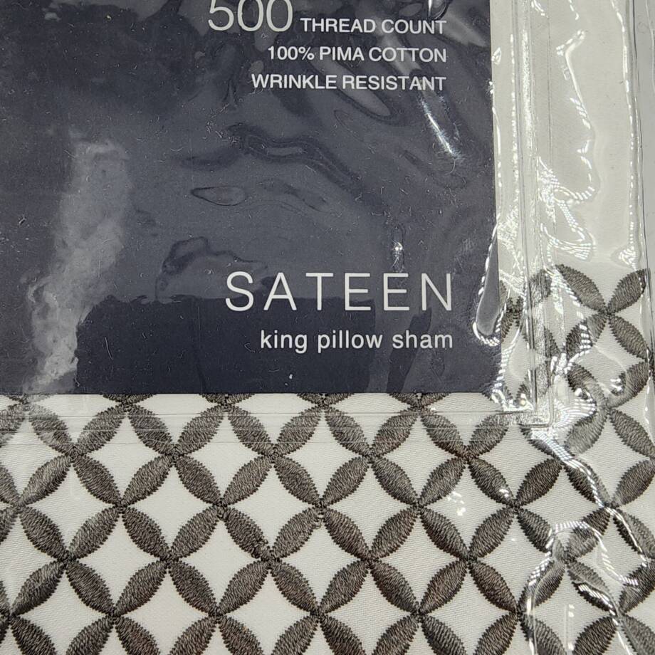 Hudson Park Collection 500TC Embroidered Geo King Sham 20x36in Charcoal/White