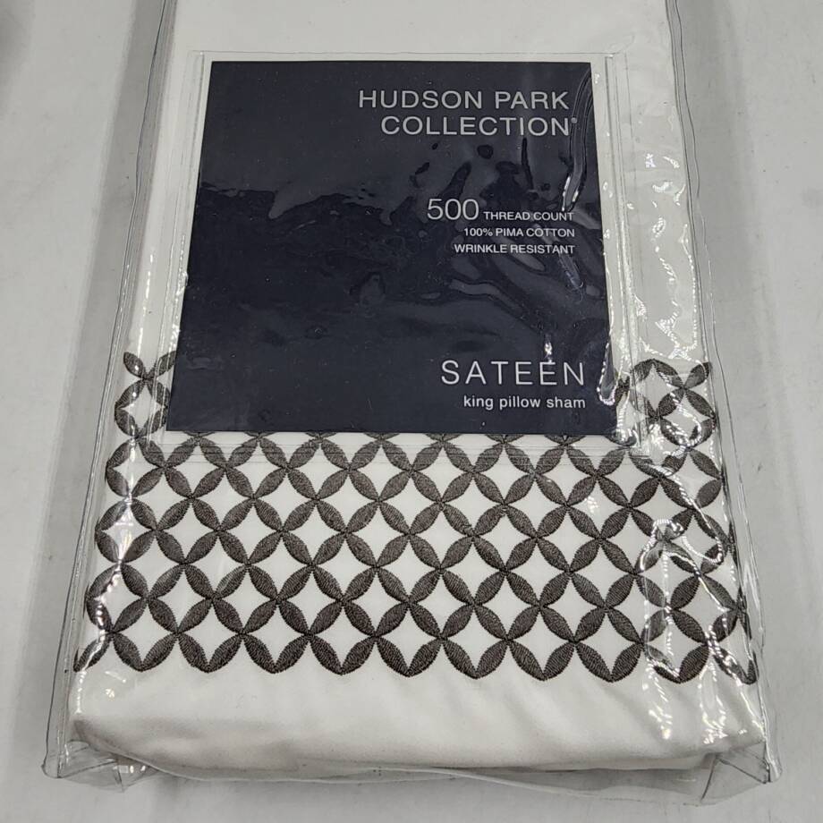 Hudson Park Collection 500TC Embroidered Geo King Sham 20x36in Charcoal/White