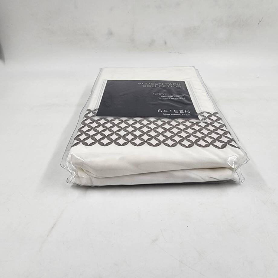 Hudson Park Collection 500TC Embroidered Geo King Sham 20x36in Charcoal/White