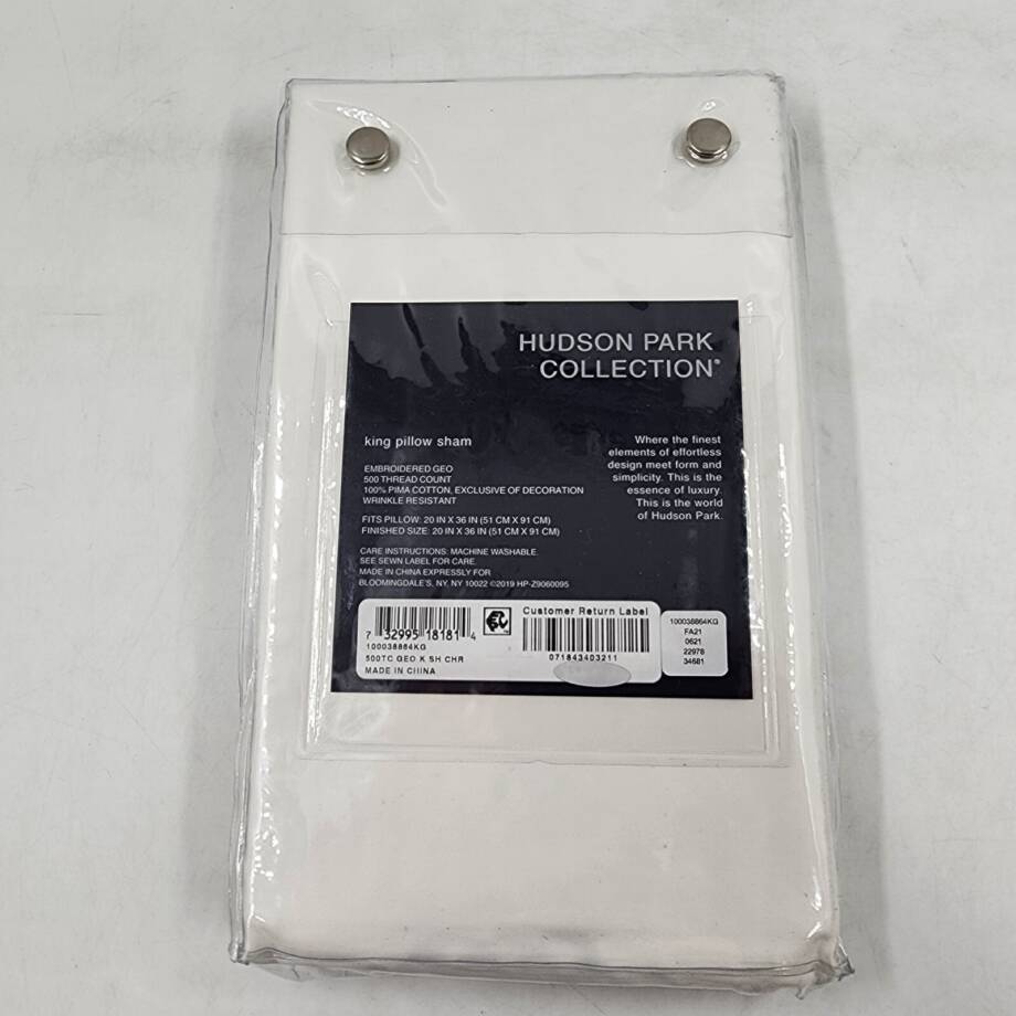 Hudson Park Collection 500TC Embroidered Geo King Sham 20x36in Charcoal/White