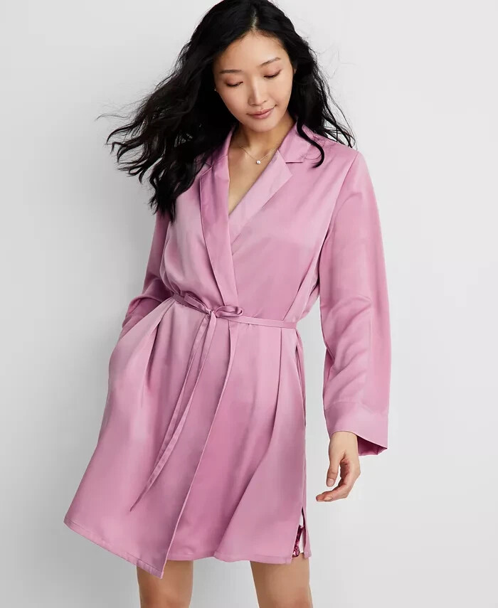State of Day Crepe de Chine Self-Tie Robe Women's XL Mauve Orchid Long Sleeve