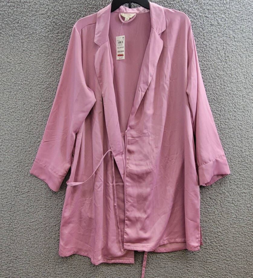 State of Day Crepe de Chine Self-Tie Robe Women's XL Mauve Orchid Long Sleeve