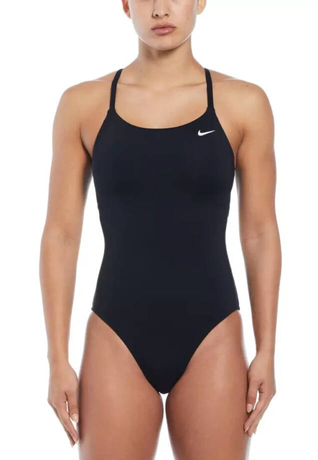 Nike Lace Up Back One-Piece Swimsuit Women's XS Black Scoop Neck Adjustable
