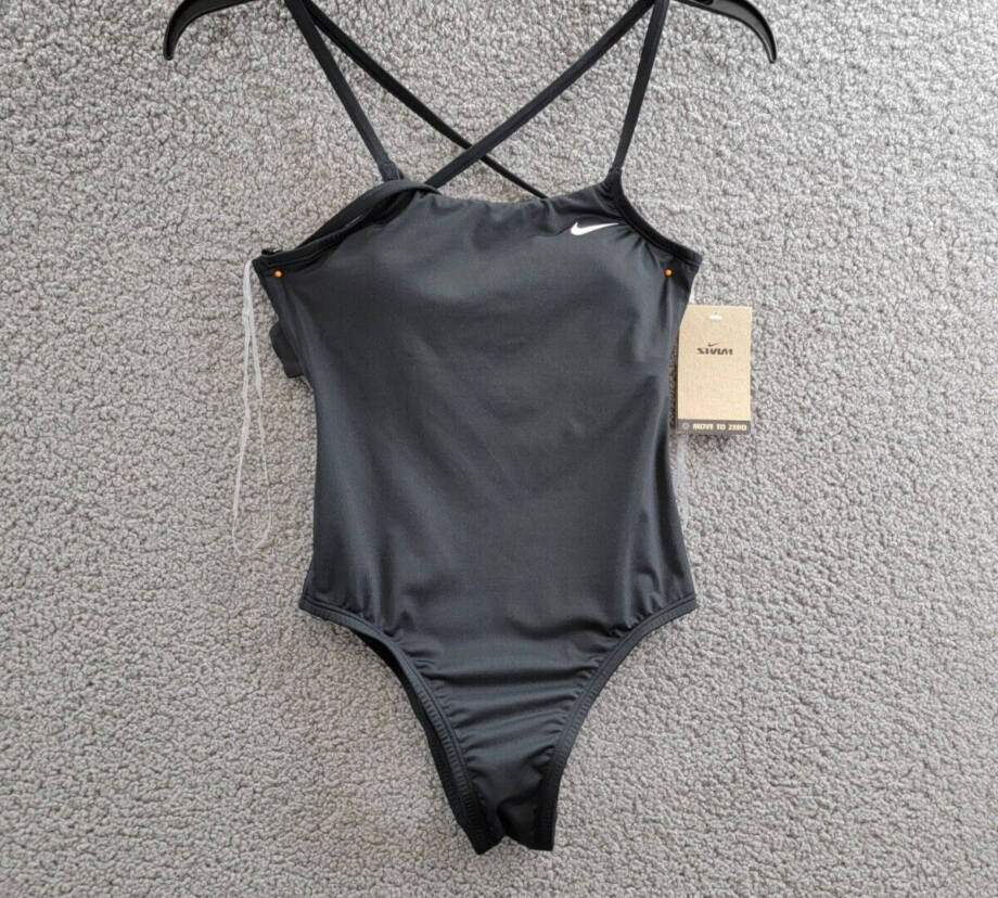 Nike Lace Up Back One-Piece Swimsuit Women's XS Black Scoop Neck Adjustable