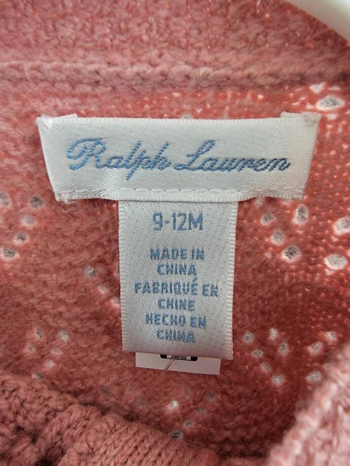 Ralph Lauren Wool Blend Mixed Knit Cardigan Baby Girls' 9-12Mos Pink Long Sleeve