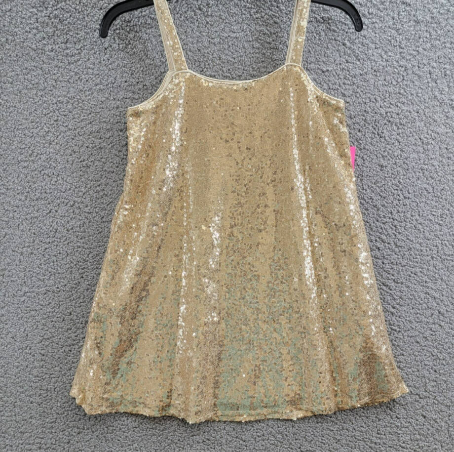 With Jules Sleeveless Sequin Swing Dress Big Girls L Gold Straight Neck Pullover