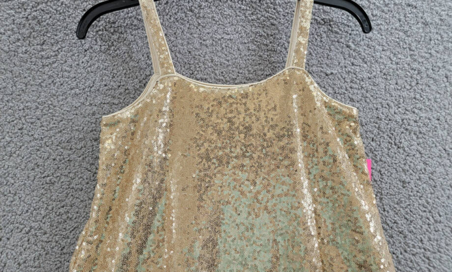 With Jules Sleeveless Sequin Swing Dress Big Girls L Gold Straight Neck Pullover