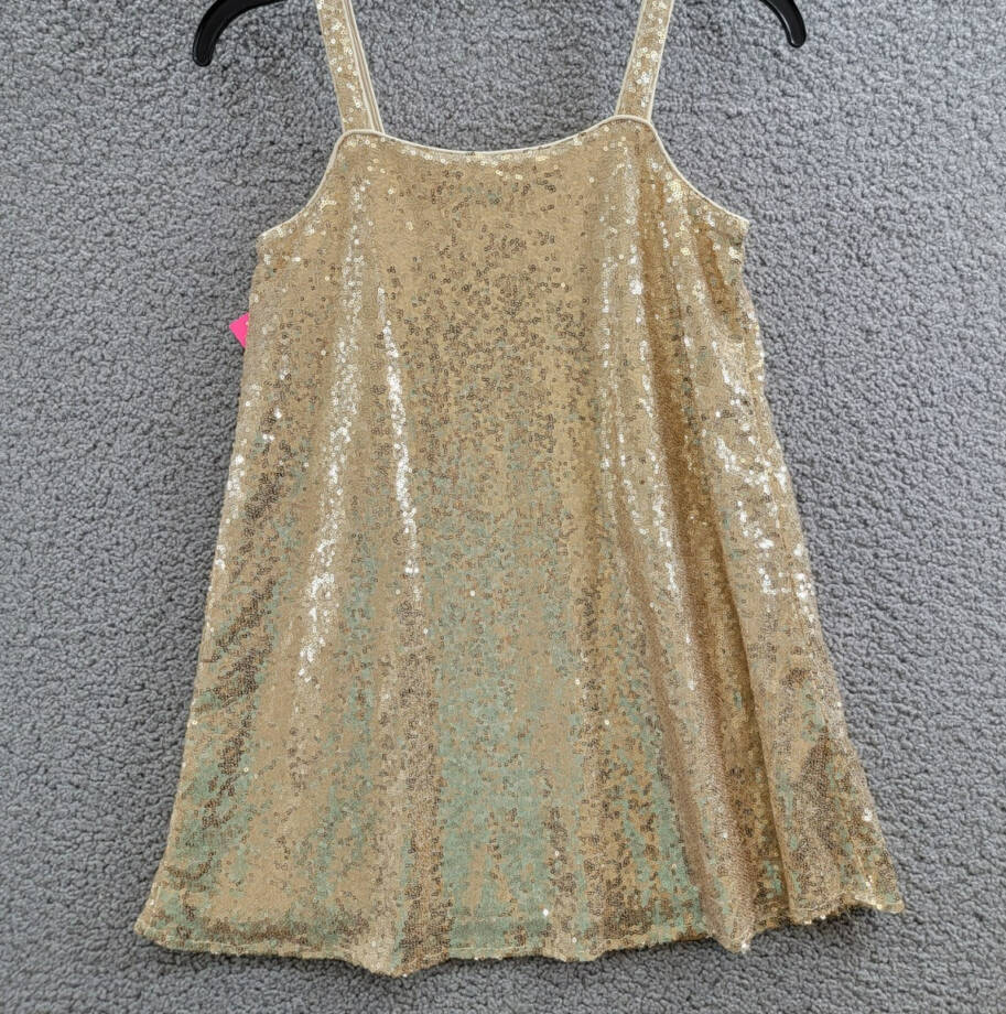 With Jules Sleeveless Sequin Swing Dress Big Girls L Gold Straight Neck Pullover