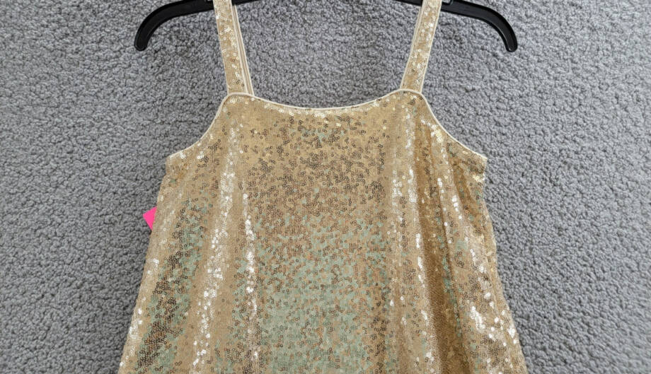 With Jules Sleeveless Sequin Swing Dress Big Girls L Gold Straight Neck Pullover
