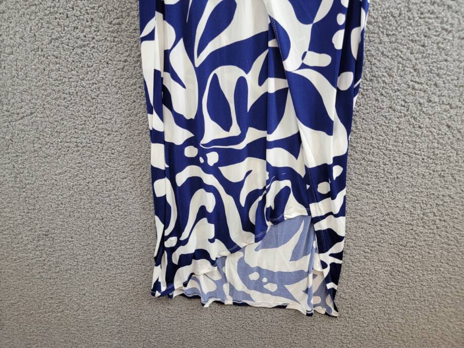 Donna Morgan Printed Wrap-Waist Asymmetric Dress Women's 2 Navy/Soft White
