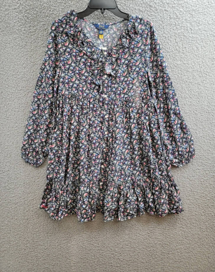Polo Ralph Lauren Floral-Print Day Dress Girls 16 Henley Floral Long Sleeves