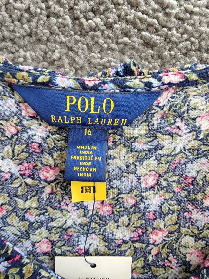 Polo Ralph Lauren Floral-Print Day Dress Girls 16 Henley Floral Long Sleeves