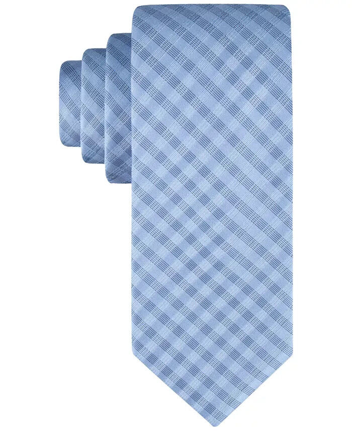 Calvin Klein Silk Blend Check-Pattern Tie Men's One Size Light Blue Adjustable
