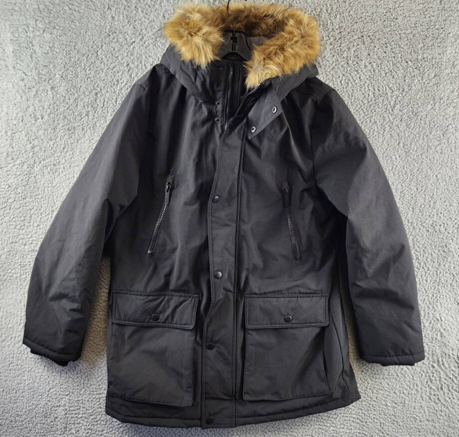 Club Room Parka with a Faux Fur-Hood Jacket Men's M Black Long Sleeve Zip/Snap