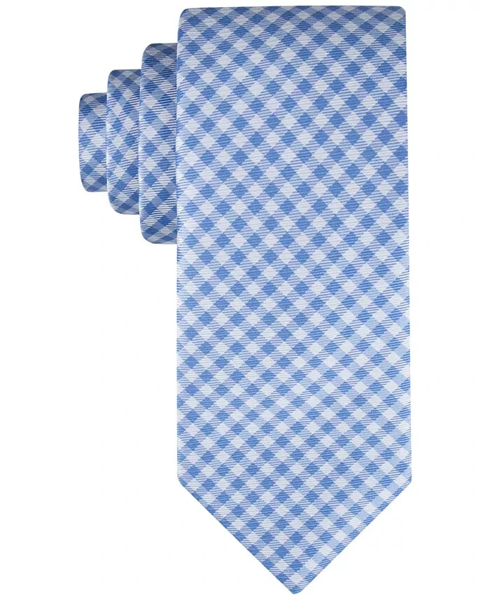 Tommy Hilfiger Silk Blend Spring Gingham Tie Men's Light Blue Adjustable~