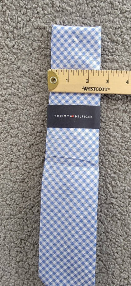 Tommy Hilfiger Silk Blend Spring Gingham Tie Men's Light Blue Adjustable~