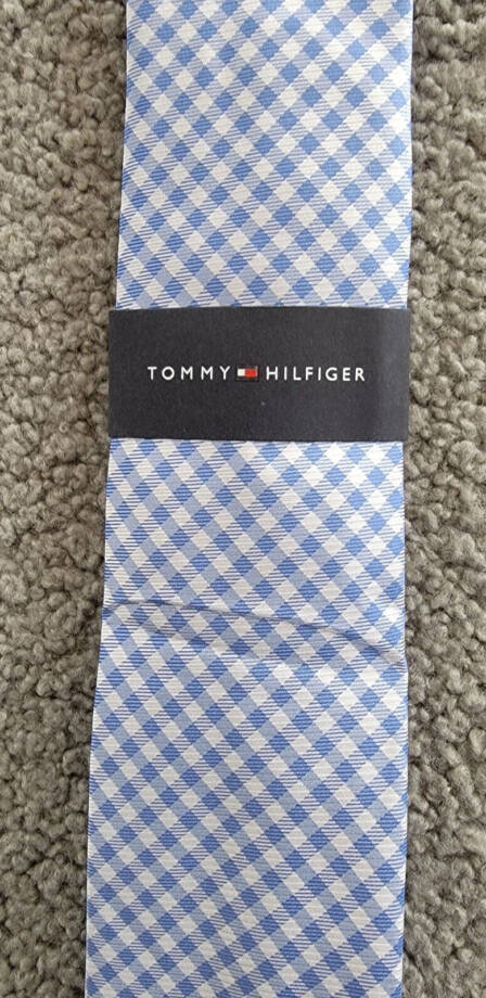 Tommy Hilfiger Silk Blend Spring Gingham Tie Men's Light Blue Adjustable~