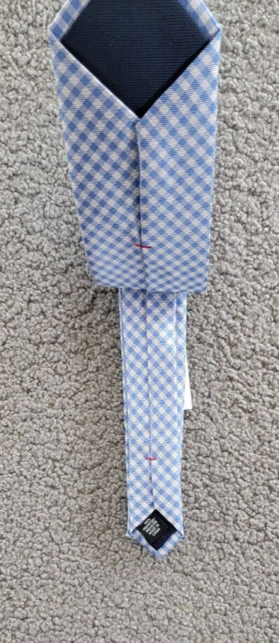 Tommy Hilfiger Silk Blend Spring Gingham Tie Men's Light Blue Adjustable~