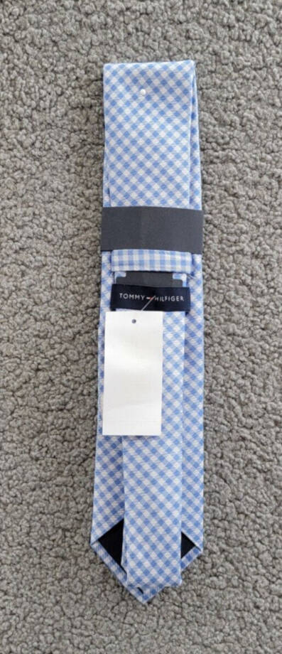 Tommy Hilfiger Silk Blend Spring Gingham Tie Men's Light Blue Adjustable~