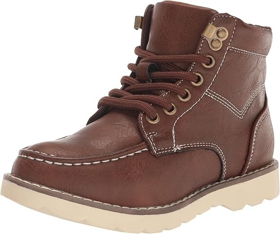 Steve Madden BDafti Ankle Boot Unisex-Child 3 Brown Side Zipped Lace Up Closure