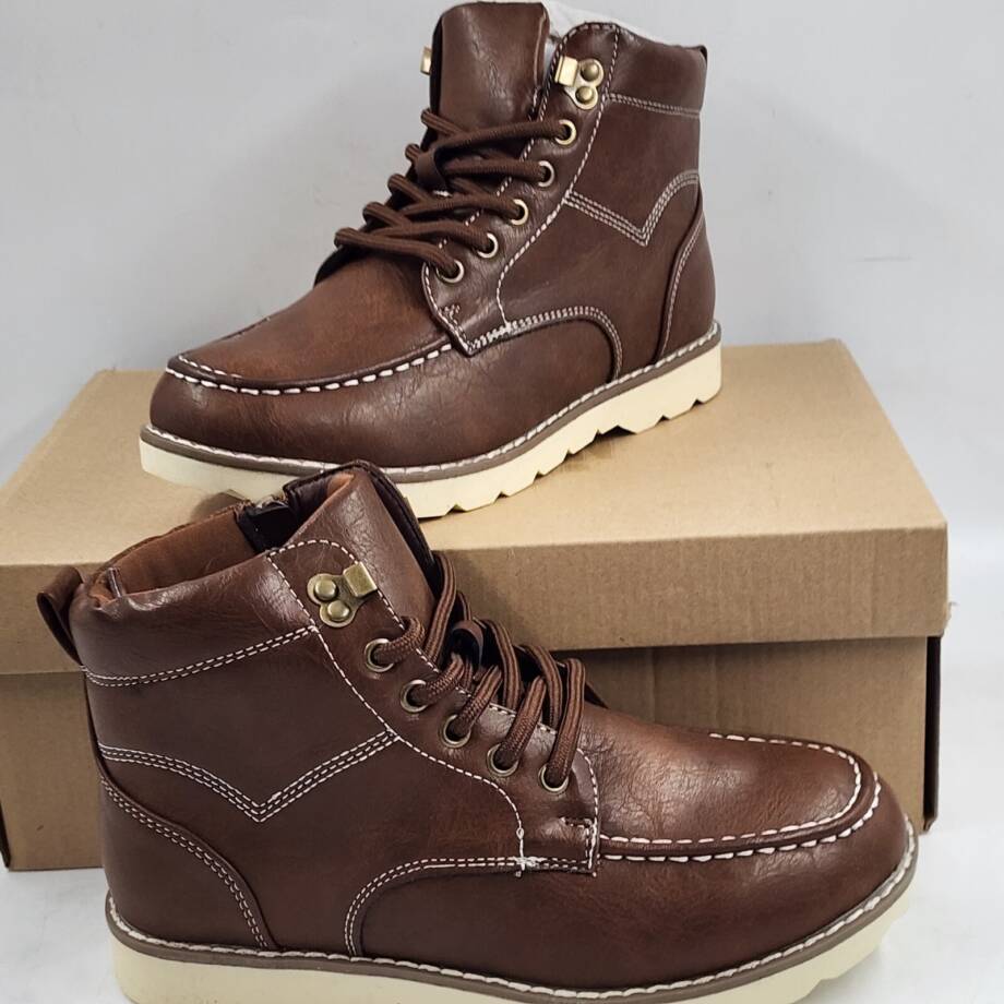 Steve Madden BDafti Ankle Boot Unisex-Child 3 Brown Side Zipped Lace Up Closure
