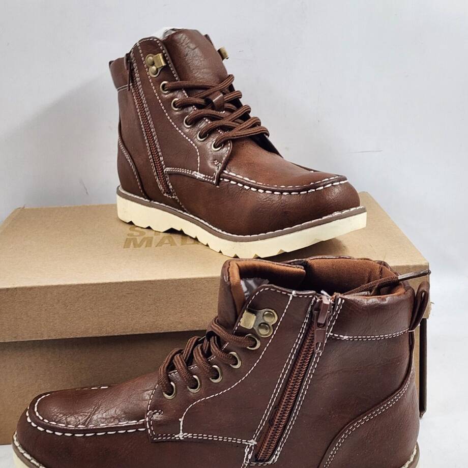 Steve Madden BDafti Ankle Boot Unisex-Child 3 Brown Side Zipped Lace Up Closure